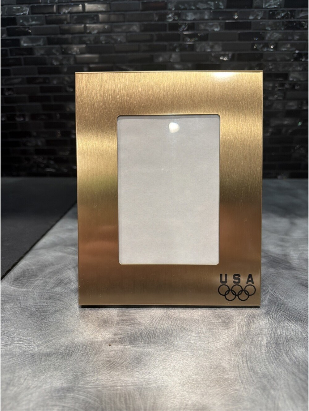 United States Team Gold Tone Picture Frame USA Five Rings Tabletop 3.5" x 5"